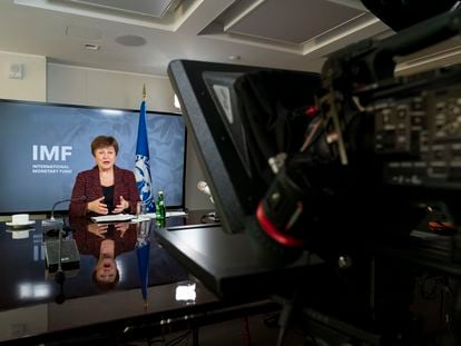 A diretora-gerente do FMI, Kristalina Georgieva, pouco antes da entrevista.