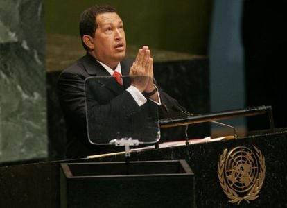 Hugo Chávez na Assembleia Geral da ONU em 2006.