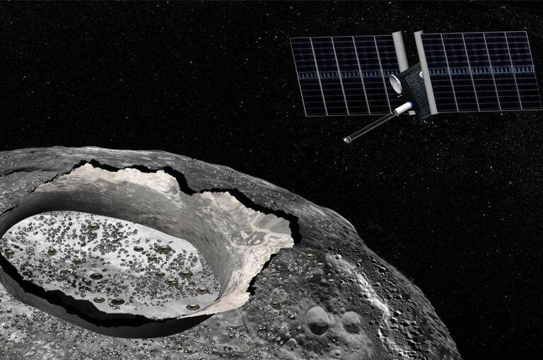 Ilustração da missão da NASA ao asteroide 16 Psique.