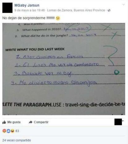 Captura da mensagem no Facebook de Gabriela Jarsun, antes de ser eliminada pela professora.