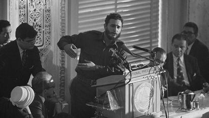 Fidel Castro durante sua visita a Nova York em 1959