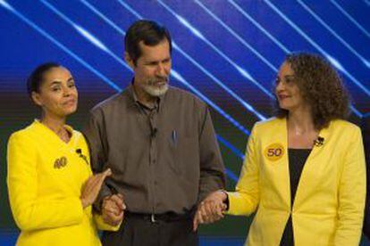 Eduardo Jorge, Marina Silva e Luciana Genro, antes do início do debate.