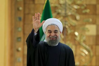 O presidente iraniano, Hassan Rohani, durante uma coletiva de imprensa no sábado, dia 16, em Teerã.