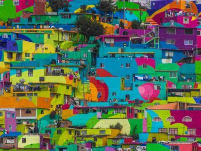 O macro mural de Las Palmitas, Pachuca. Cortesia de Germen Novo Muralismo