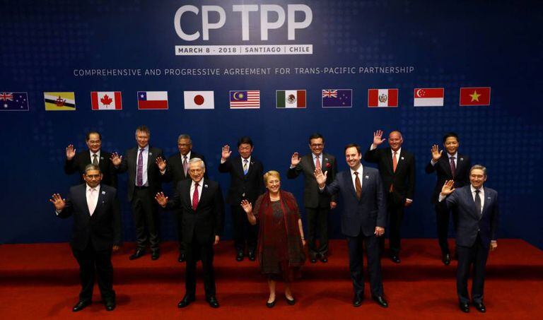 Os representantes dos países assinantes do TPP, nesta quinta-feira em Santiago de Chile.