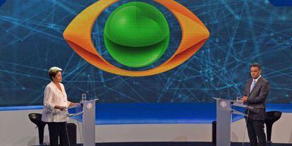 Presidente Dilma Rousseff e senador A&eacute;cio Neves no debate da Band.