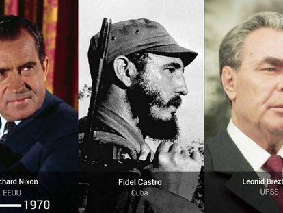 Os presidentes cubanos, russos e norte-americanos dos últimos 57 anos.
