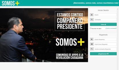 Foto da página principal da campanha 'Somos +' de Rafael Correa.