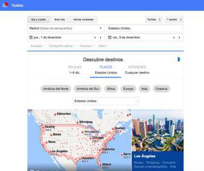 Tela do Google Flights, ferramenta para compra de passagens aéreas.
