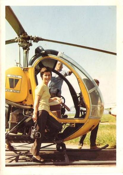 Benedicta Sánchez, em um helicóptero no Rio de Janeiro em 1971.
