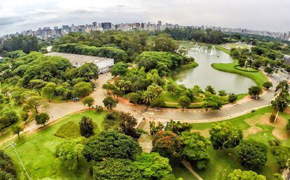 Vista aérea do Parque Ibirapuera, na zona sul de São Paulo.