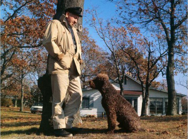 John Steinbeck e seu cão em 1962, ano da publicação de 'Viajando com Charley'.