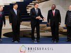 Putin, Xi, Bolsonaro, Ramaphosa e Modi, durante a cúpula dos BRICS, em Brasília.