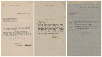 Cartas de Charles Chaplin, Orson Welles e Pablo Neruda no arquivo de Vinicius de Moraes. 