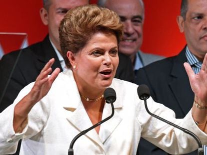 Dilma Rousseff durante discurso ap&oacute;s a vit&oacute;ria.