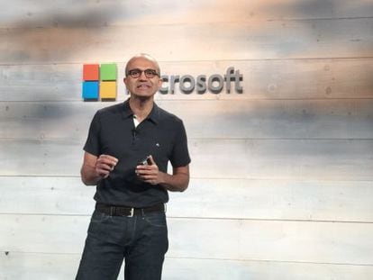 Satya Nadella, chefe executivo da Microsoft, durante o encontro.