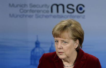 O chanceler Angela Merkel neste sábado, na conferência de Munique.