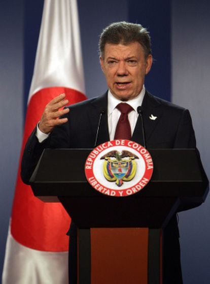 O presidente colombiano, Juan Manuel Santos, em um comparecimento nesta terça-feira.