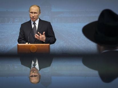 Presidente Vladimir Putin em discurso para lembrar a libertação de Auschwitz.