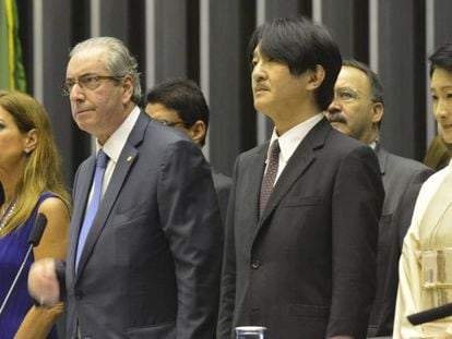 Cláudia Cruz ao lado de Cunha em evento na Câmara em novembro de 2015.