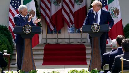 López Obrador em entrevista coletiva com Donald Trump na Casa Branca.