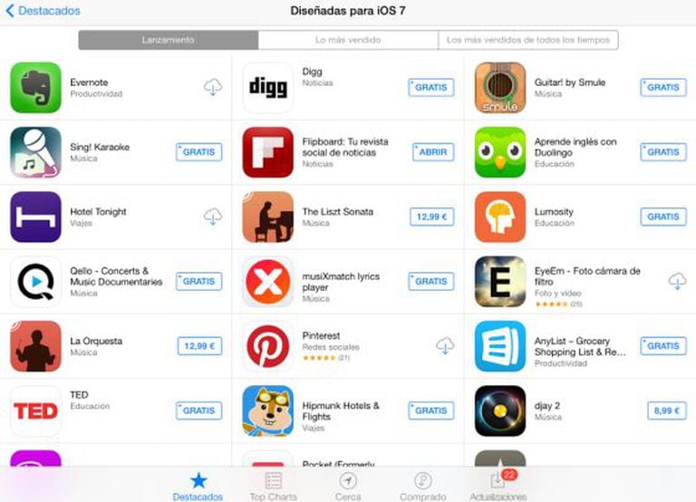 Aplicativos para iOS 7 na AppStore.