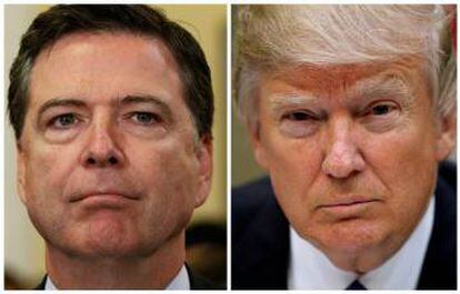 À esquerda, o ex-diretor do FBI James Comey; à direita, Donald Trump, presidente dos EUA.