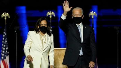 Joe Biden e Kamala Harris em Wilmington, Delaware.