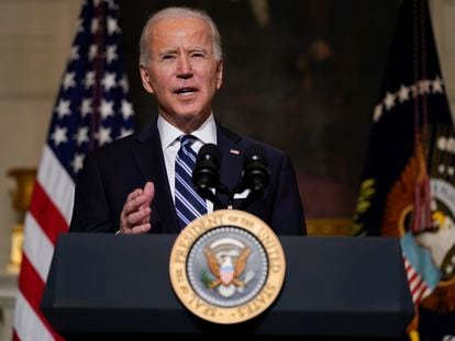 O presidente Joe Biden durante uma entrevista coletiva na terça-feira sobre a resposta à covid-19.