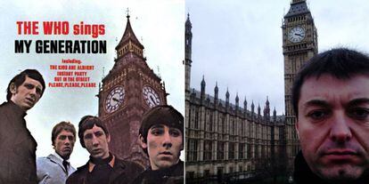 À esquerda, a capa do álbum ‘My Generation’, do The Who. À direita, Manuel Labrado tenta imitar a mítica fotografia em outra de suas viagens a Londres.