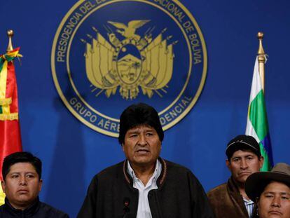 Evo Morales durante seu pronunciamento neste domingo em El Alto.